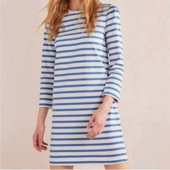BODEN Striped Blue & White Shift Dress - Women's Casual Dress - Picture 1 of 5